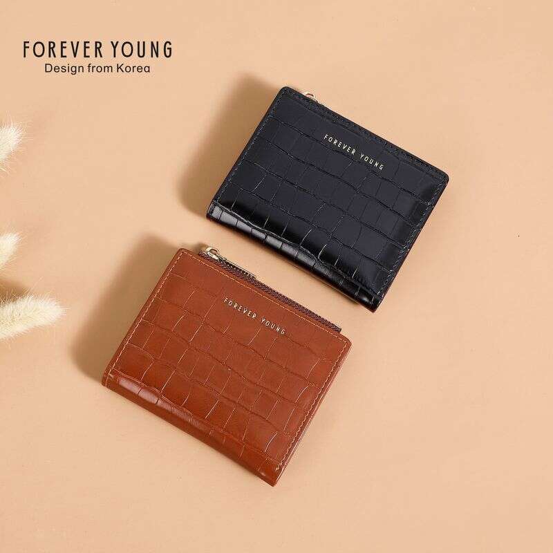 Fashion In Europe And The United States Ins Crocodile Grain Leather Beige Short Wallet Buckle Simple Zip Money Clip Coin Purse~