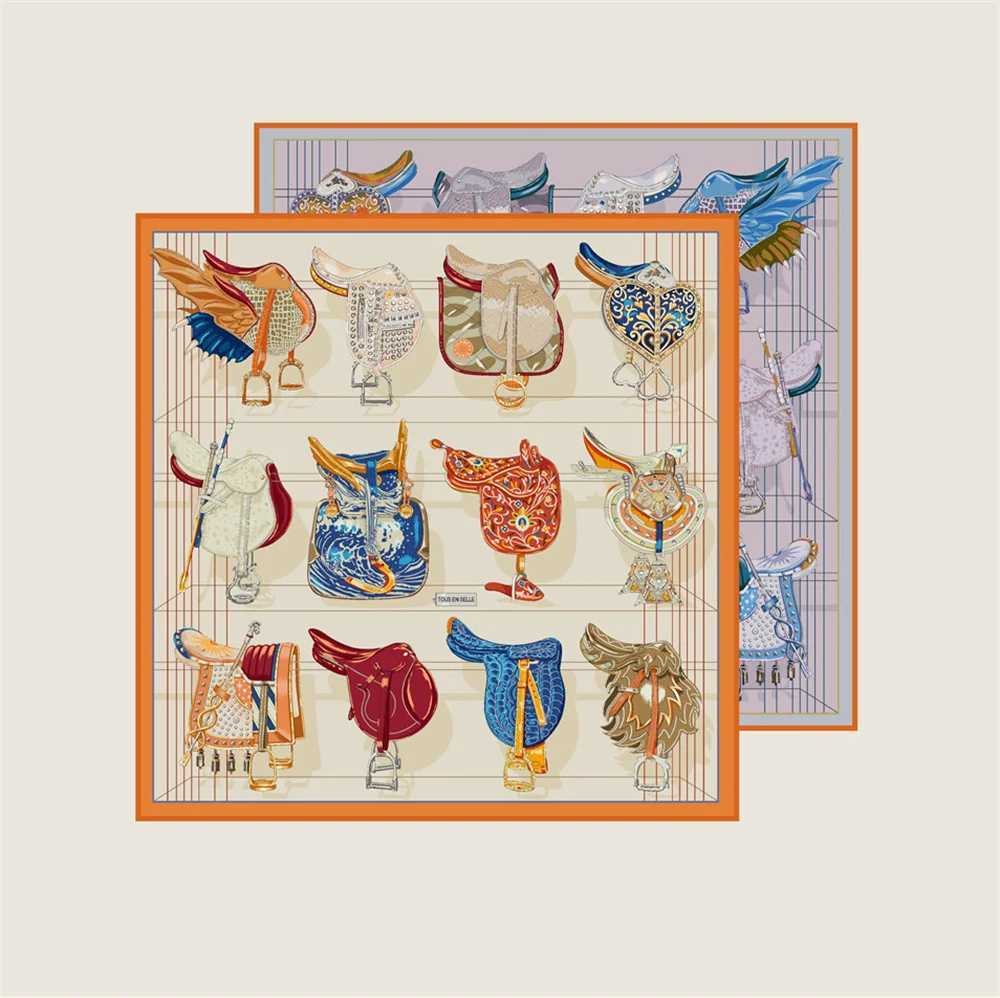 100% Curled Twill Silk Scarf Wen Saddle World Double Side Printed Square Scarves Wraps Scarves Foards Femme Hijab 90CM X250804