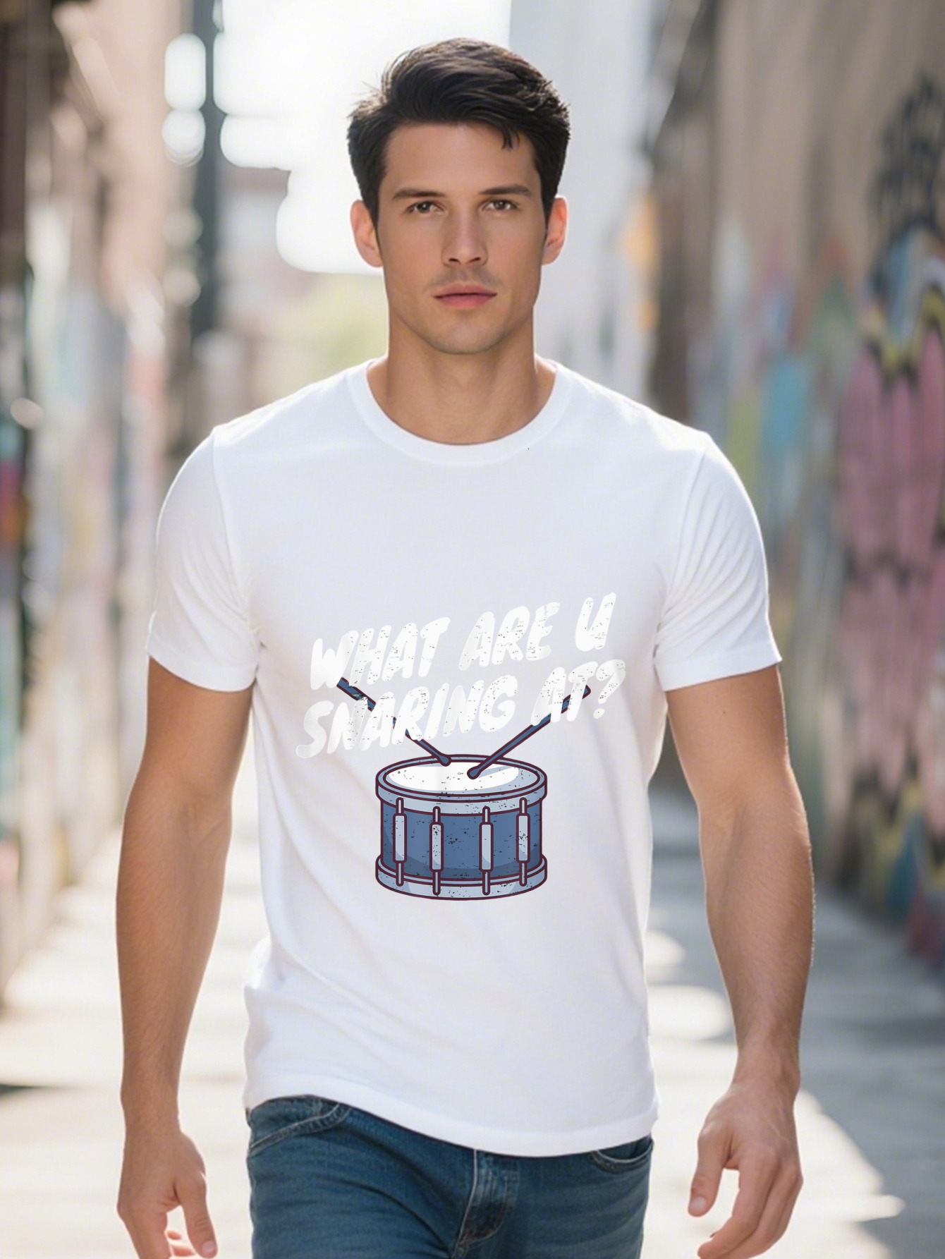 Comfort Fit Men's Funny Drummer T-Shirt What Are You Sharing Snare Drum Graphic Cotton Black Casual Tee for