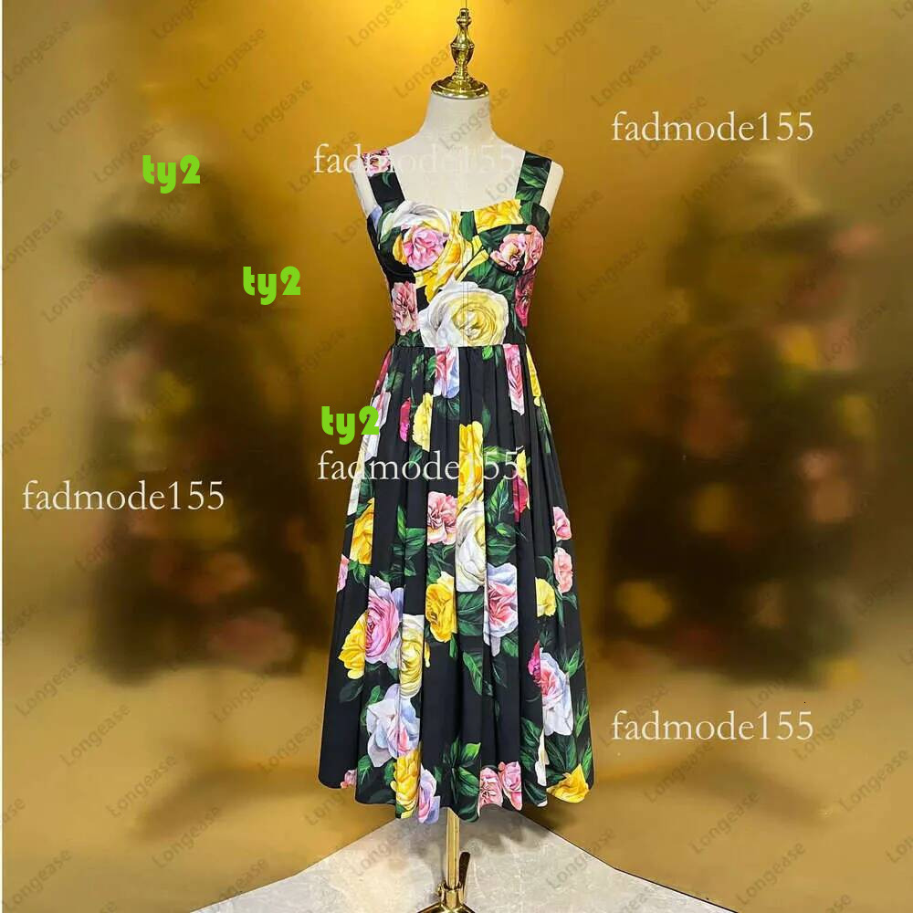 Summer party birthday cotton peonies print gathered waist sleeveless midi dress womens designer clothing dresses for woman 2025
