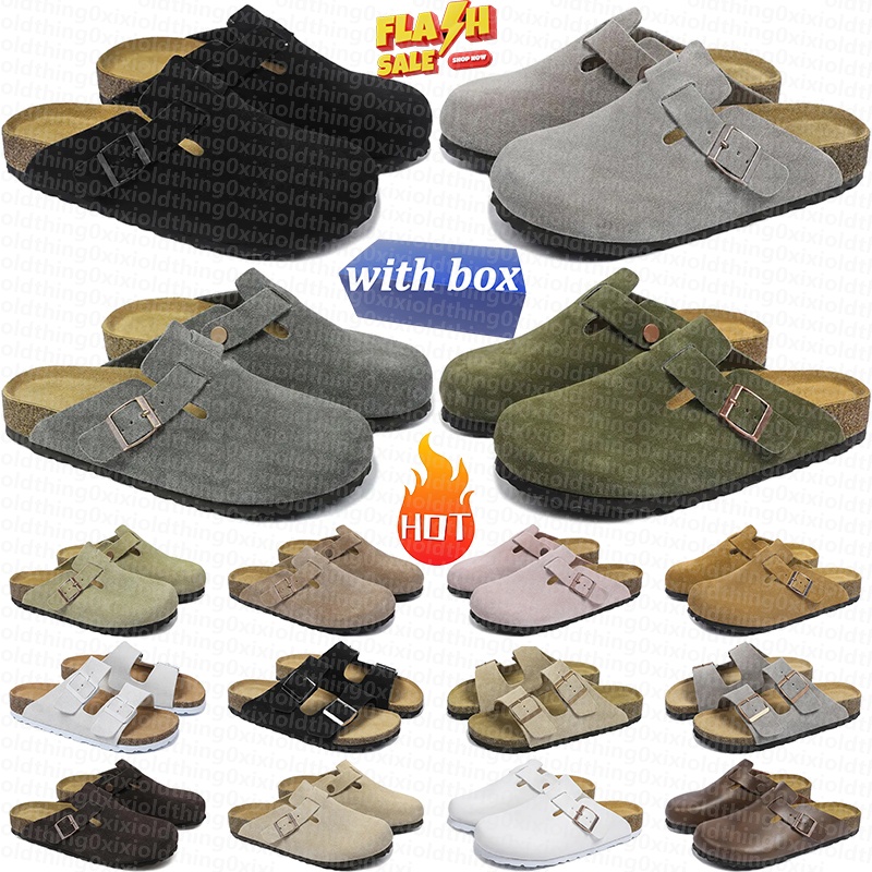 Free Shipping With Box Mens Womens Sandals Designer birkens Clogs Suede Leather Clog Black White Pink Red Flat Casual Sliders Summer Beach Outdoor Shoes