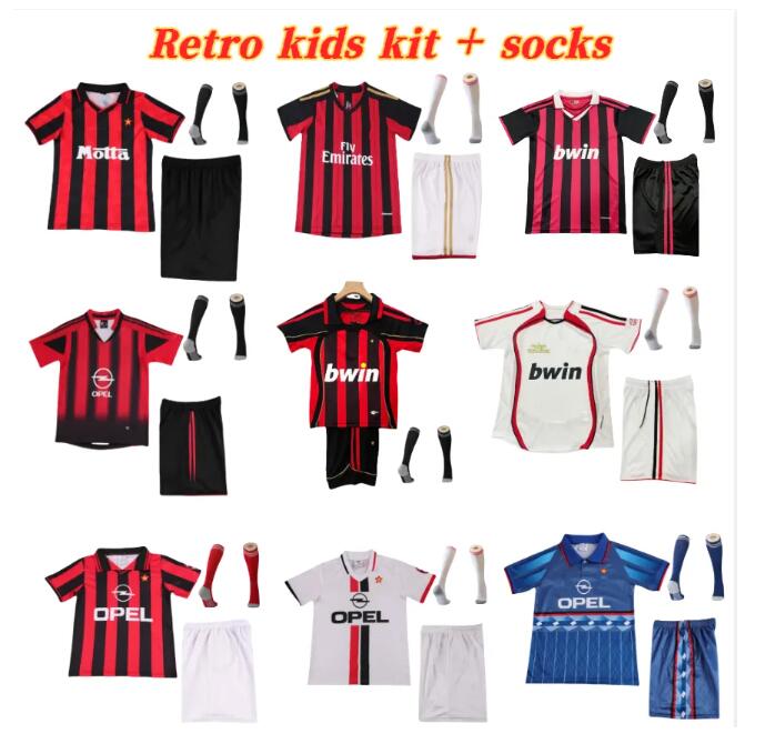 Retro Kids kits soccer jerseys 90 91 93 94 95 96 98 99 06 07 09 10 13 14 RONALDO KAKA WEAH Maldini milan RONALDINHO PIRLO BAGGIO football shirt