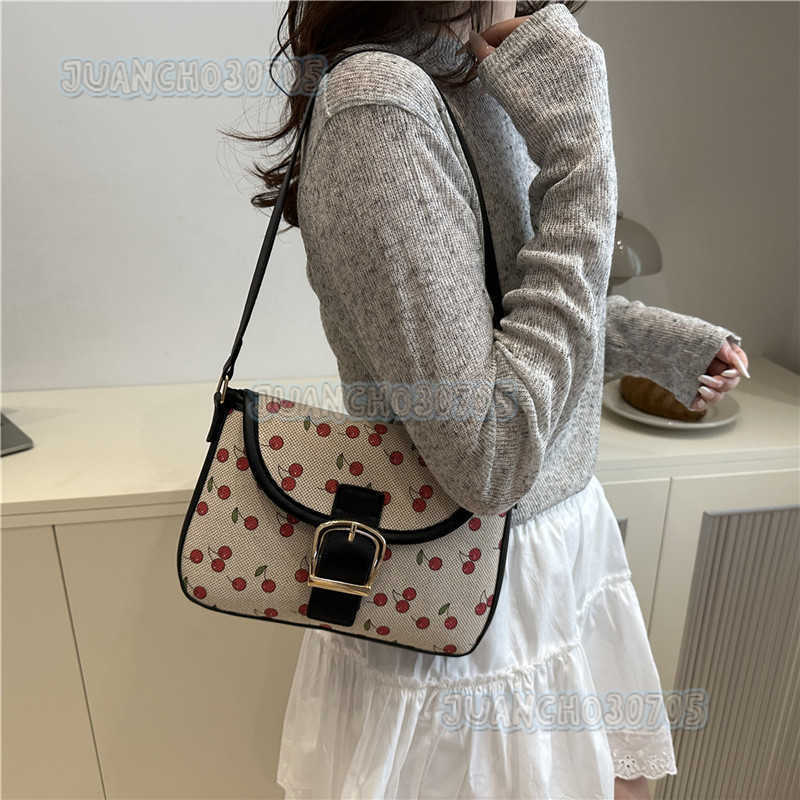 Cherry Print Underarm Bag Small Bag for Women 2025 Summer New Fashion Versatile Underarm Bag Simple Single Shoulder Crossbody H250804