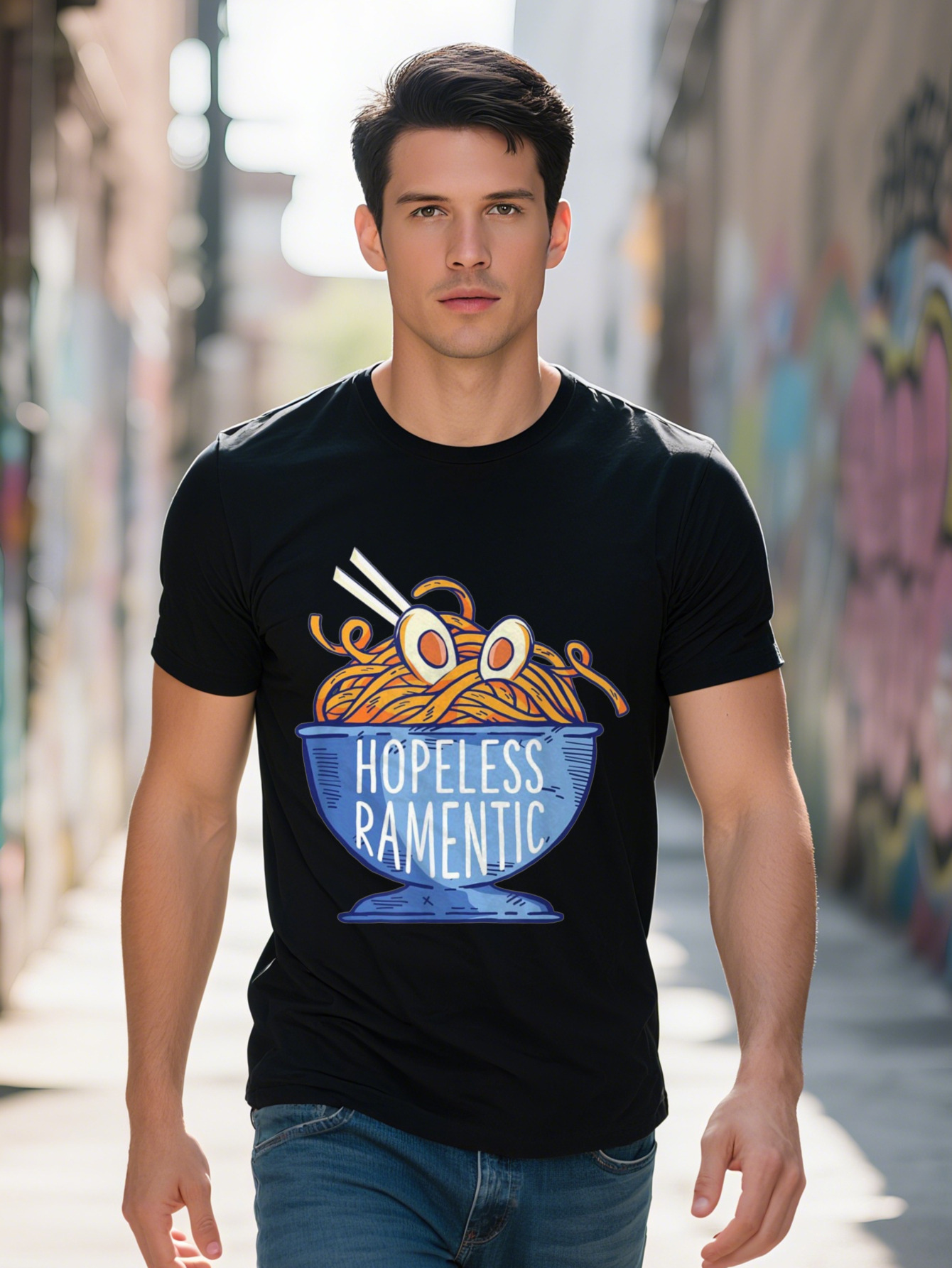 Men S g Cotton Japanese Ramen Noodles Bowl Graphic Gift Hopeless Romantic T-shirt 03a02