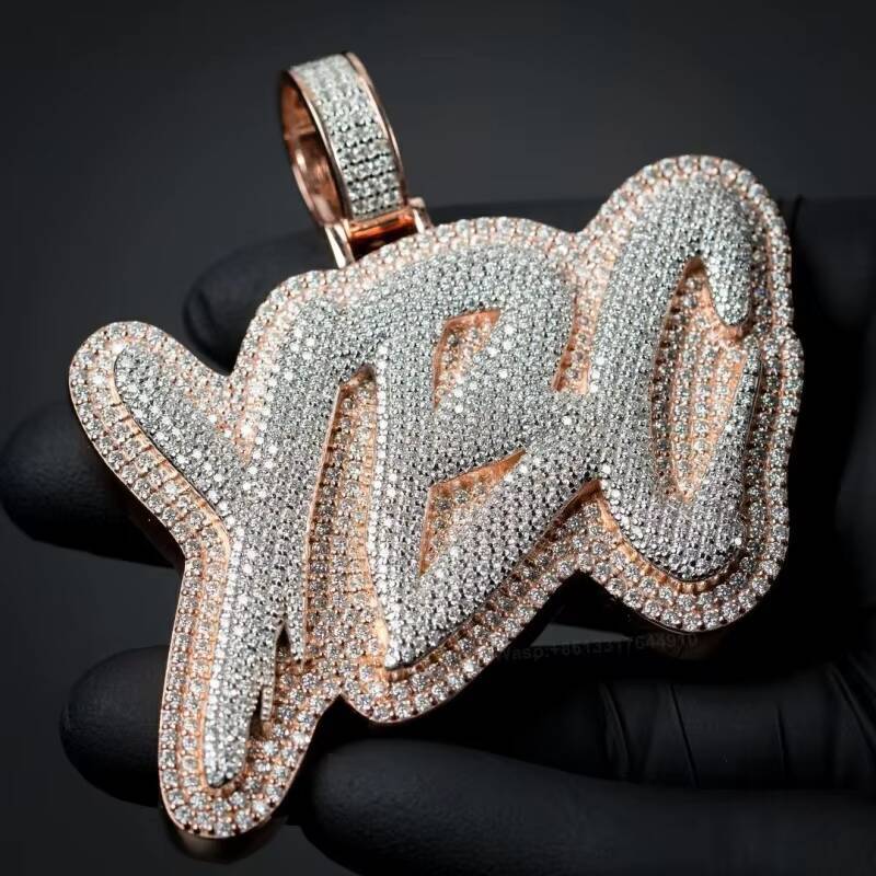 Hip Hop Full Iced Out S925 Two-Tone Moissanite Diamond Letter Customized With Own Pendant Necklace