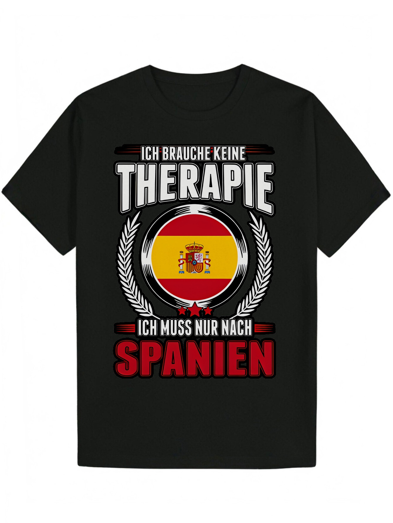 Men's Summer Casual Short Sleeve - Spanish Traditional Pattern Print, Black Polyester Crew Neck T-Shirt with 'I Need Relax' Slogan and 