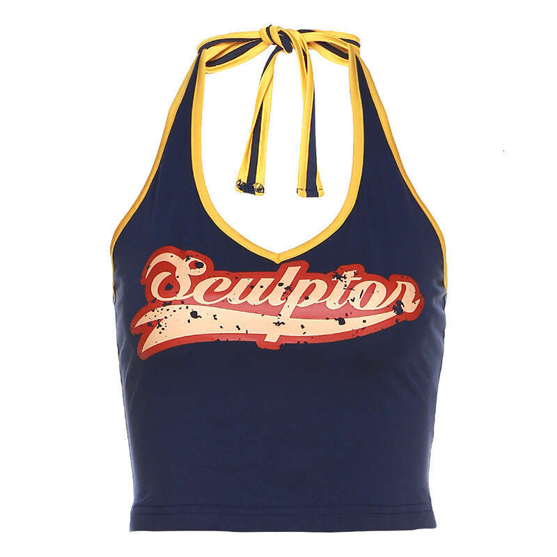 Trendy 2025 designer Summer New Women's Fashion Letter Print Sexy Halter Neck Tank Top