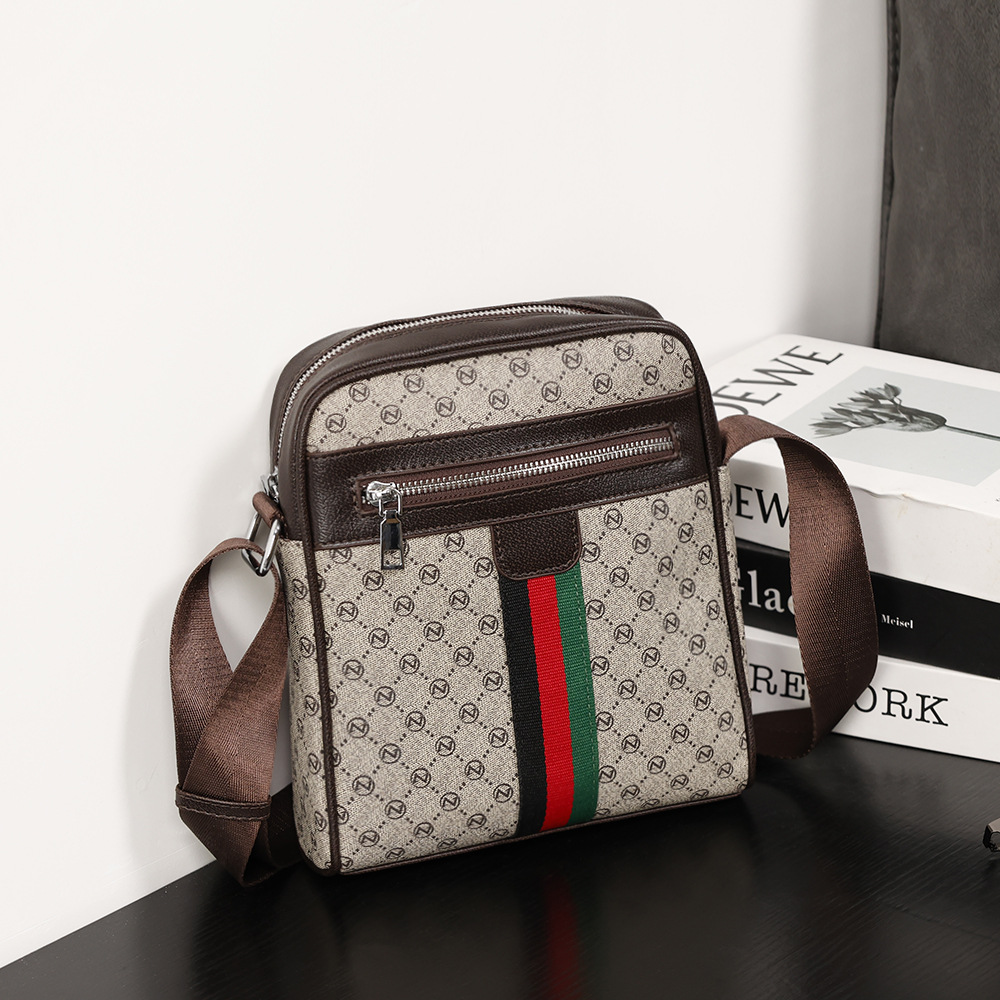 Men's cross-body bag small shoulder bag casual plaid small bag light men's bag wide shoulder strap mobile phone bag trend all match