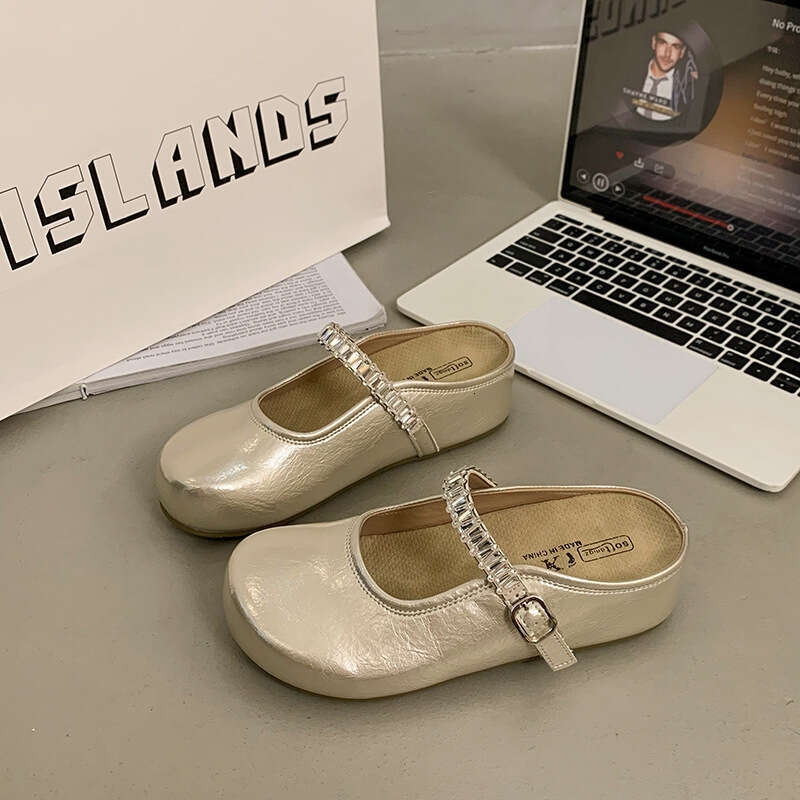 2025 Summer New Women's Hidden Heel Soft Sole designer shoes Mules with Rhinestones, Open Backless, Closed Toe, Half Slippers
