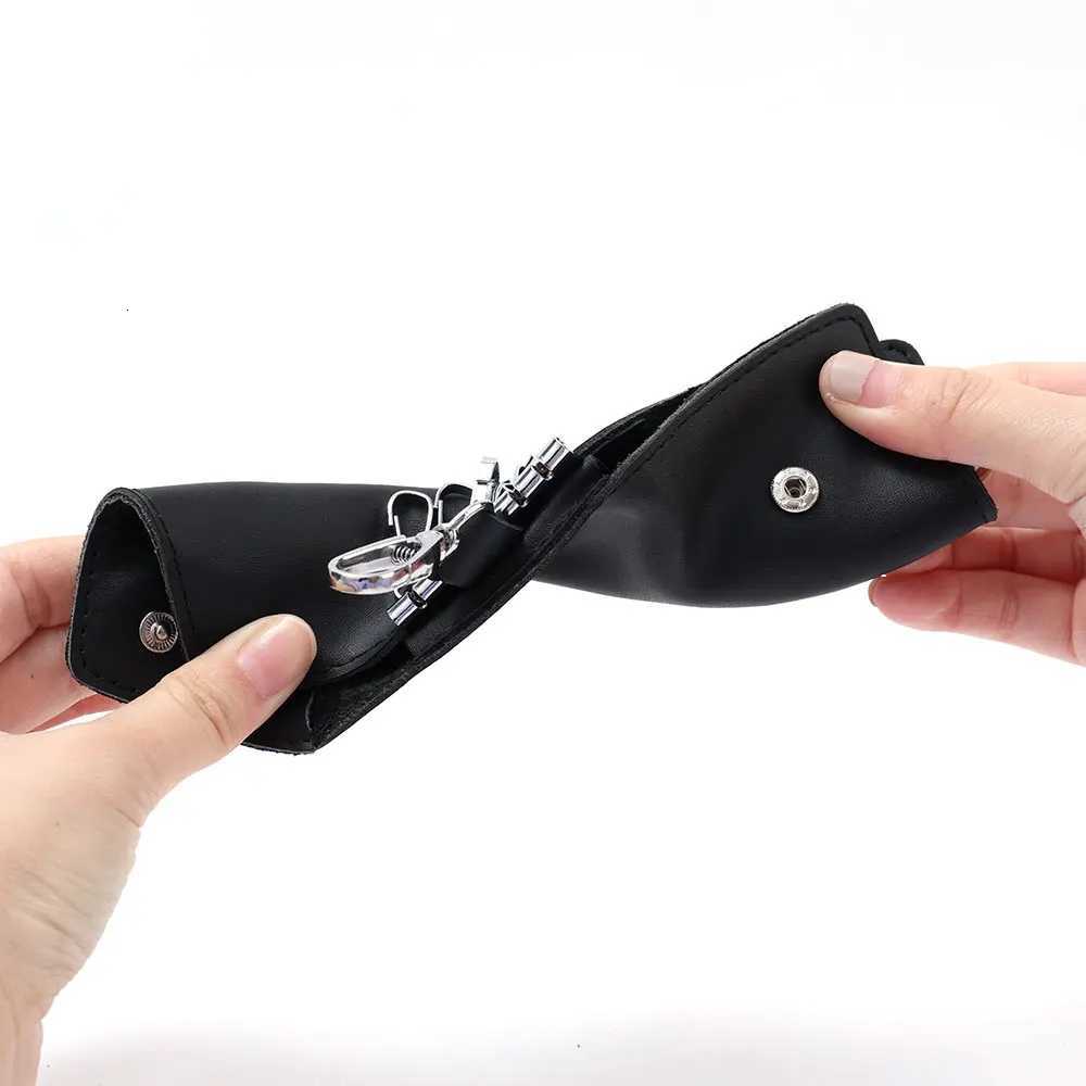Portable Leather Housekeeper Holders Car Keychain Key Punch Bag Case Men Black Keys Wallet Cover Simple Solid Color Storage Bags G250802