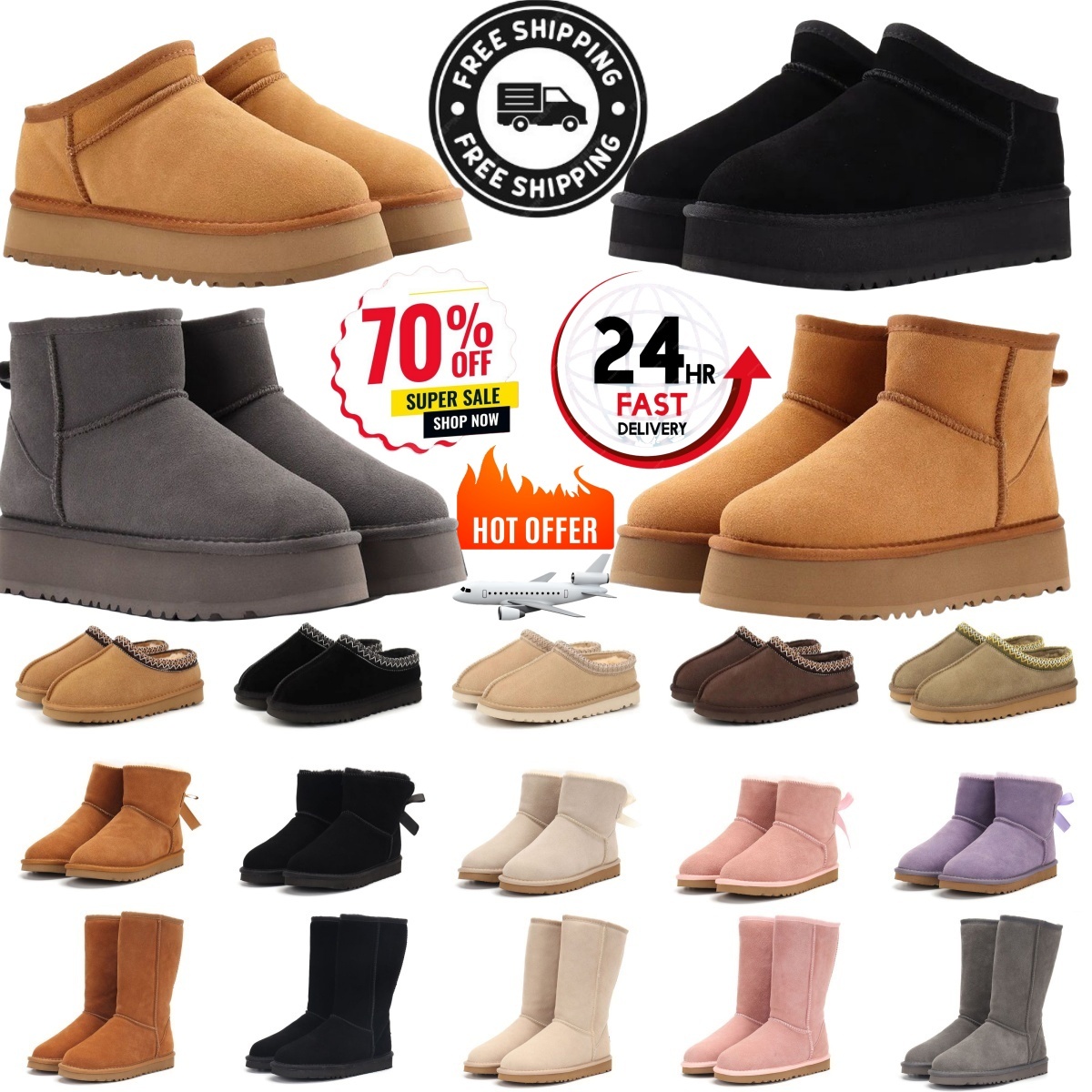 2025 winter famous brand women's puffy boots fur slippers bags men's snow boots mini warm durable ankle boots men's comfortable boots snow boots 35-44