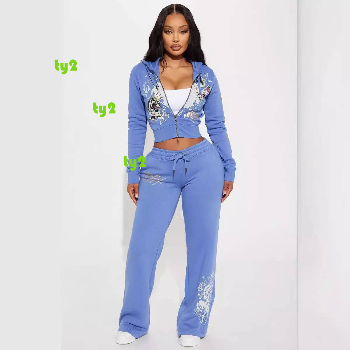 Women's Designer Clothing edhardyhoodie Women's Printed Fashion Casual Sweatshirt Set Y2K Hoodie Set and Athletic Monogrammed Long Sleeve Zi
