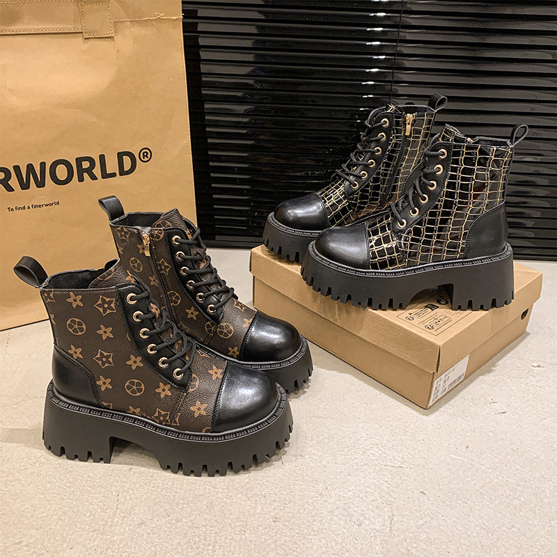 Free Shipping Spring and Autumn New Design Thick Bottom Large 35-42 Fashionable and Simple Women's Martin Boots Light Luxury Versatile Thick High Heels Short Boots