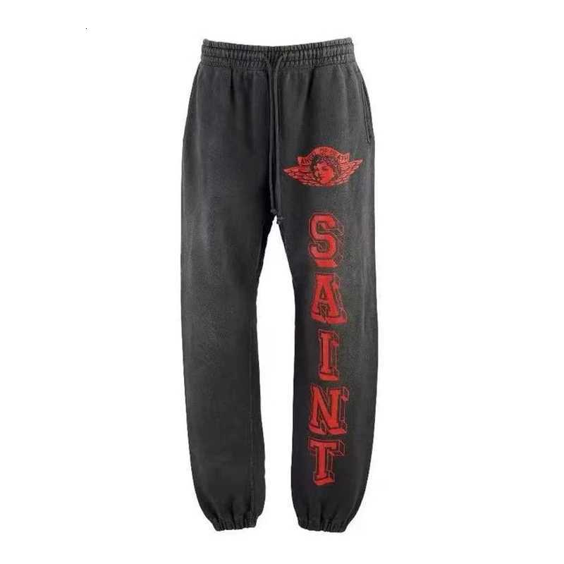 Classic Red Letter Print Saint Sweatpants Men Women High Quality Jogger Drawstring Casual Pants Vintage Washed Black Trousers X250804