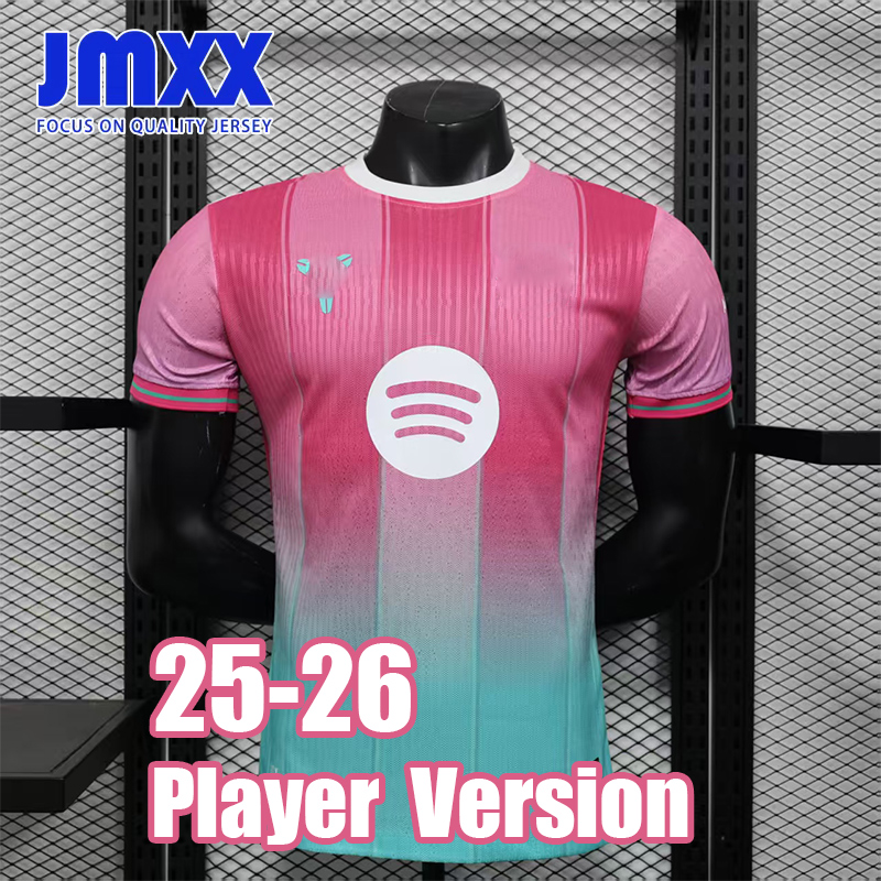 Player Version JMXX 25 26 Barcalonaes Pink Green Gradients Soccer Jerseys Special Pre Match Training Lamine Yamal Raphinha Mens Jersey Man Football Shirt 2025 2026