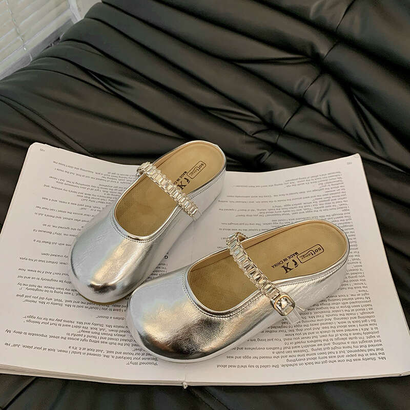 2025 Summer New Women's Hidden Heel Soft Sole designer shoes Mules with Rhinestones, Open Backless, Closed Toe, Half Slippers