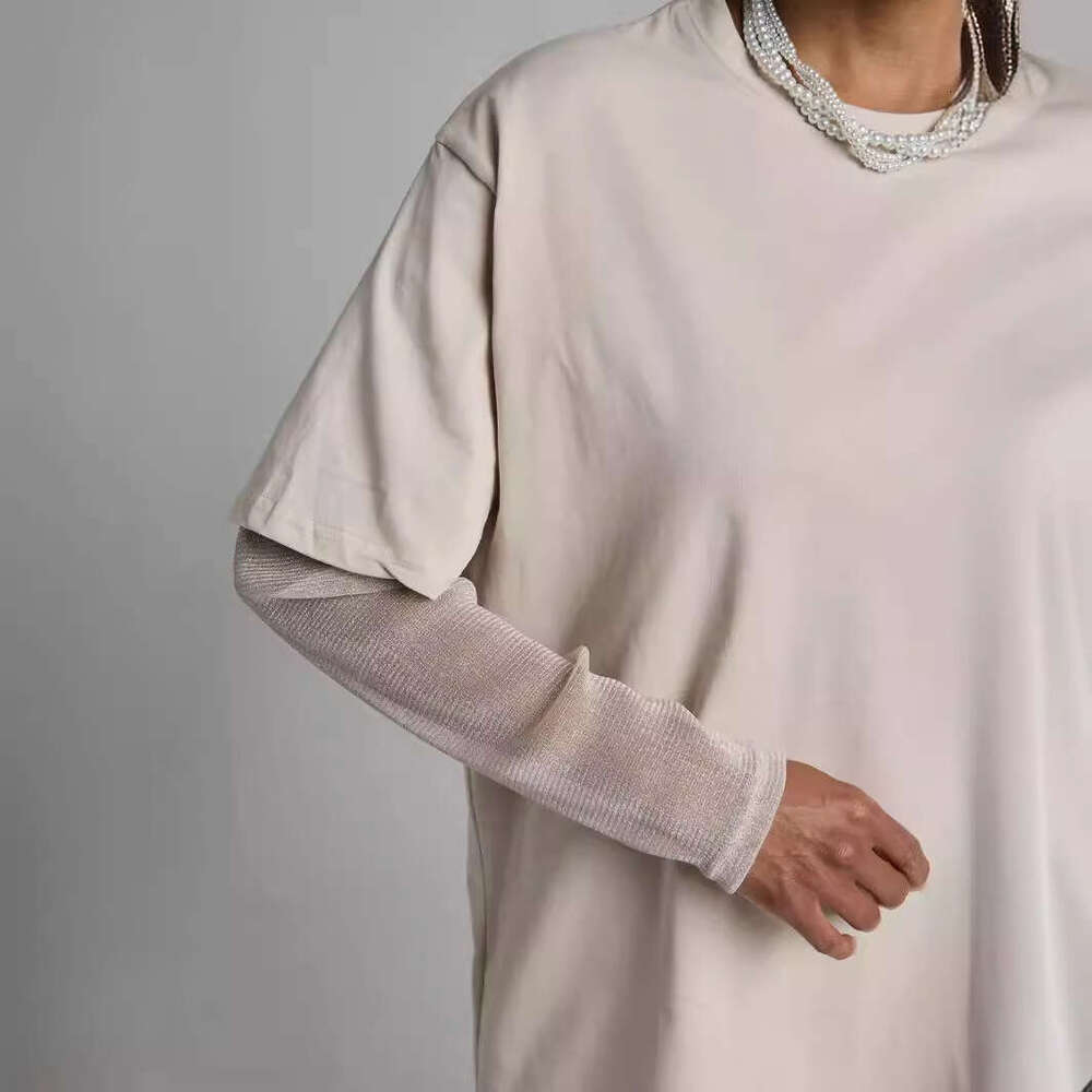 Summer New Style Shiny Mesh Patchwork Long Sleeve T-Shirt For Women Loose Sun Protection Top B5 b7
