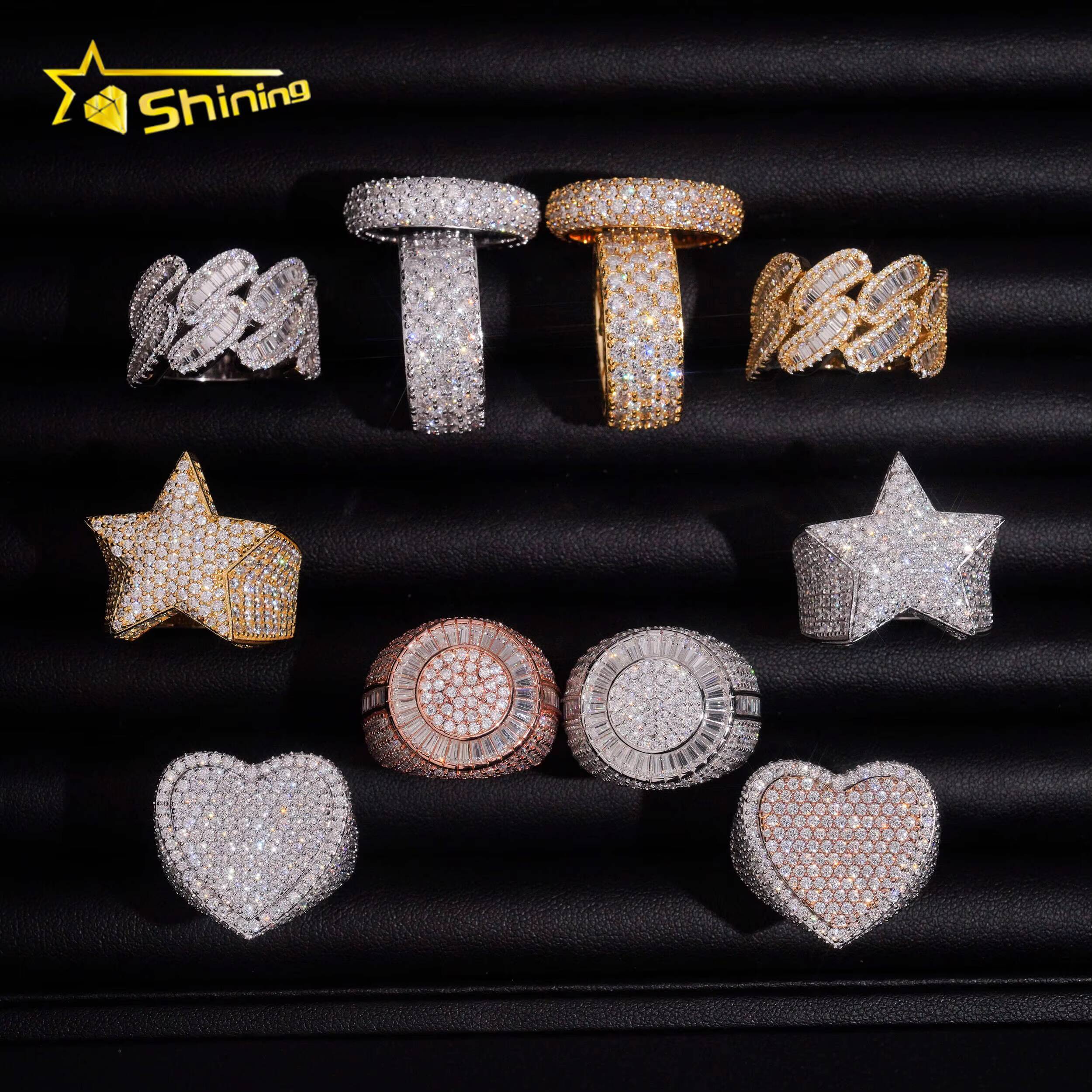 Luxury Hiphop Ring 925 Sterling Silver Gold Plated Iced Out VVS Moissanite Pass Diamond Tester Ring Men