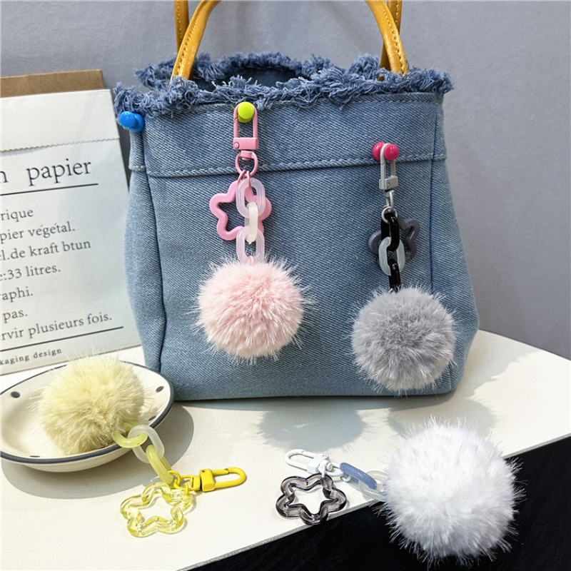 Soft Animal-Themed Keyring Accessory: Cute Pink Candy Ball Decorative Trinket for Bags