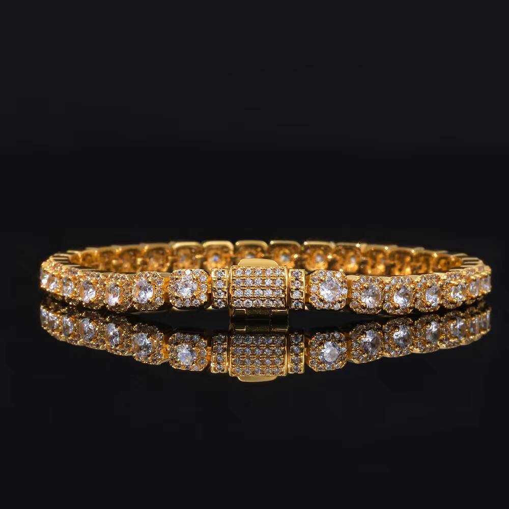 NUOYA 5mm Clustered Tennis Chain Bracelet Silver Gold Plated Iced Out Diamond Hip Hop Jewelry Round Zircon Tennis Chain Bracelet
