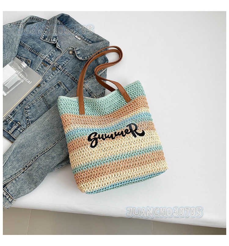 2025 New Style Straw Woven Bag for Women Large Capacity Shopping Bag Striped Beach Bag Artistic Lightweight Tote Bag H250804