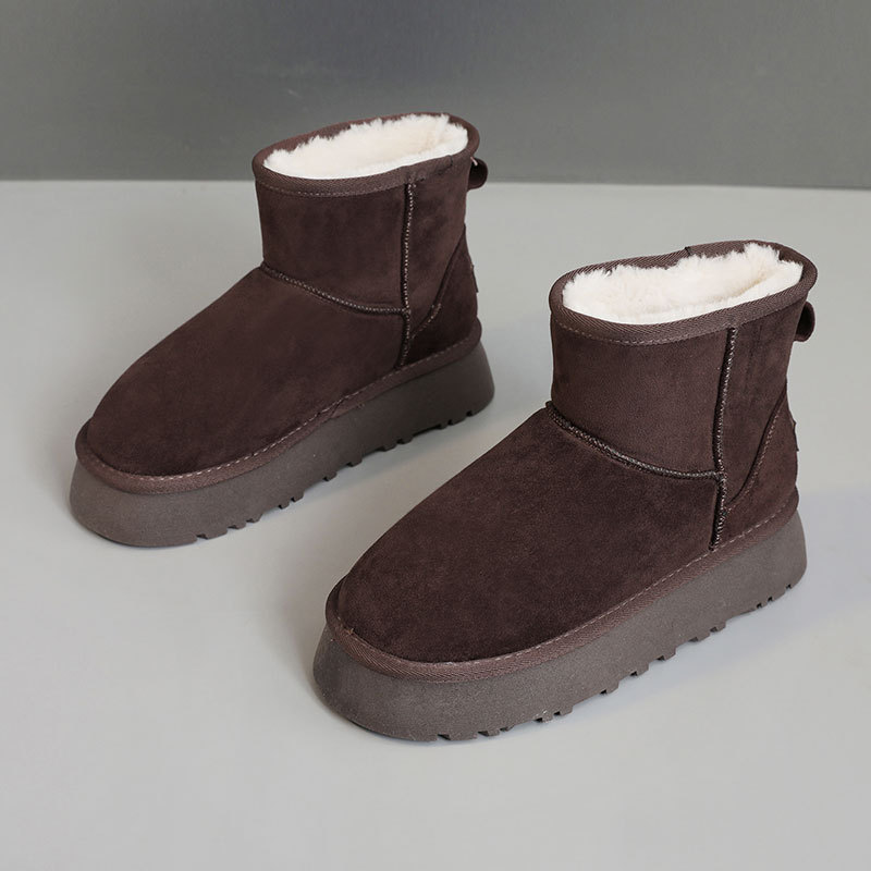 Women's Maroon Thick - soled Snow Boots 2025 Style Waterproof Short - shaft Inner - heightening Winter - warm Fleece - lined Bread - shaped Cotto