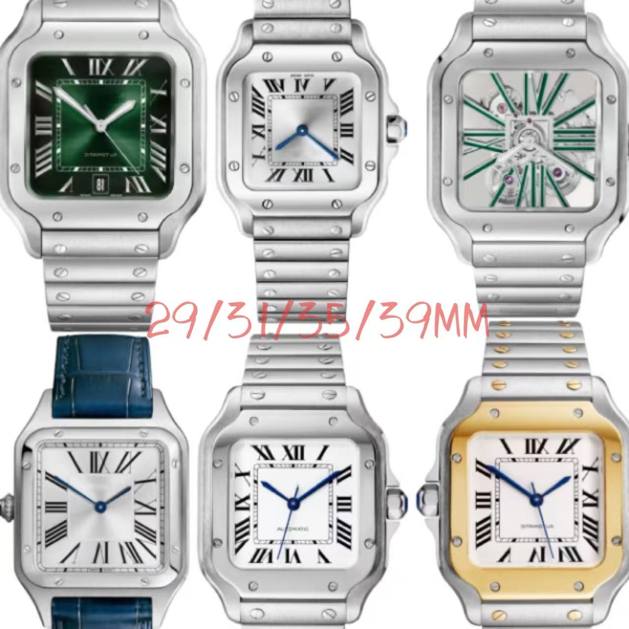 Designer watches automatic movement 39MM/35MM square mens watch luxury Rome dial Skeleton dial waterproof Stainless steel/Belt Wristwatches with sapphire montre