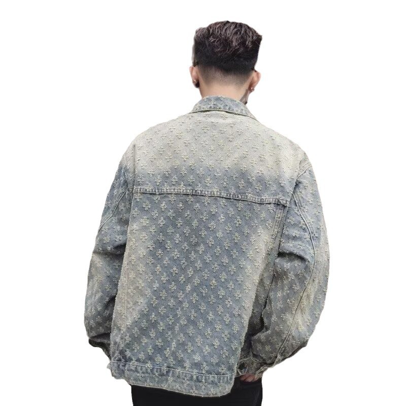 Men's Jackets Spring Washed Jacquard Loose American Fashion Brand High-end And Handsome Jacket Denim Women's