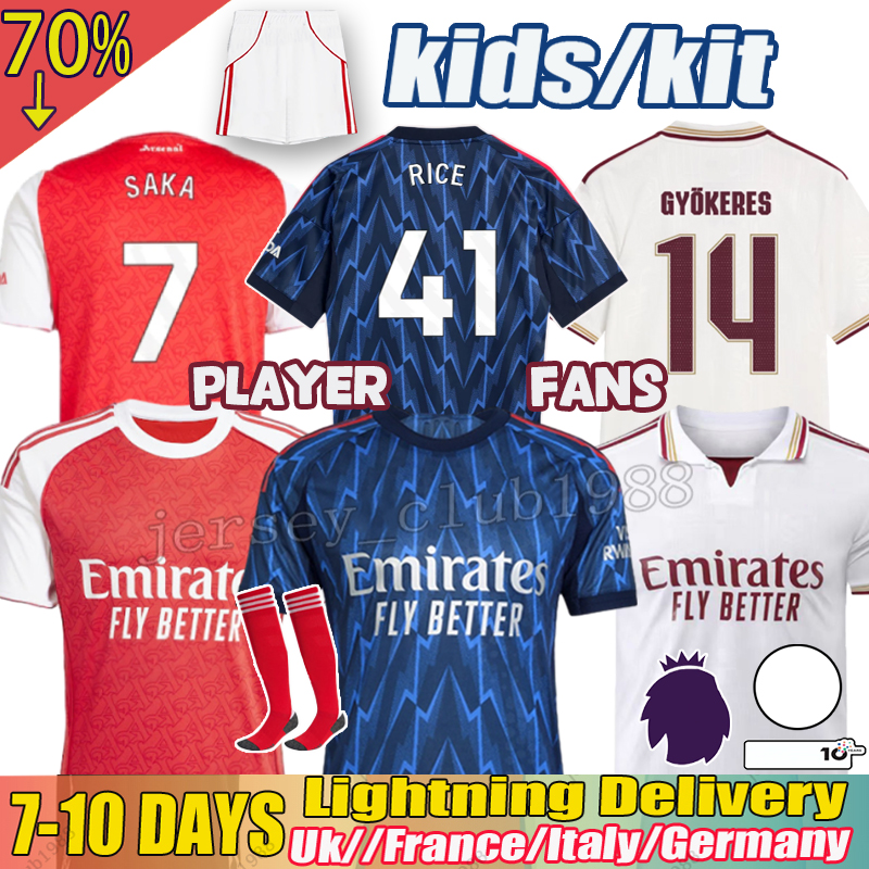 25 26 arsenaljersey kids kit Zubimendi Soccer shirt Calafiori Martin odegaard Saka declan Rice Gabriel Martinelli Gabriel Jesus Ben White David Raya kids kit