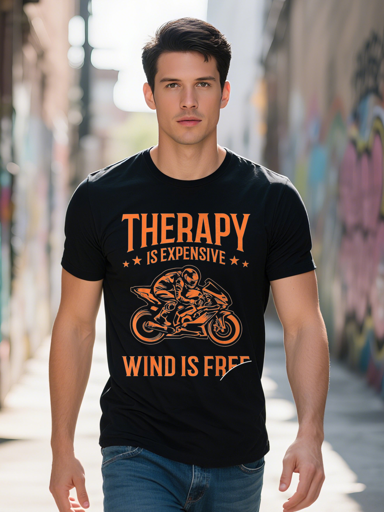 Funny Wind Therapy Motorcycle Gift Men Women Bikers Riders T Shirt Cotton e4519