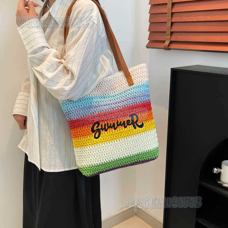 2025 New Style Straw Woven Bag for Women Large Capacity Shopping Bag Striped Beach Bag Artistic Lightweight Tote Bag H250804