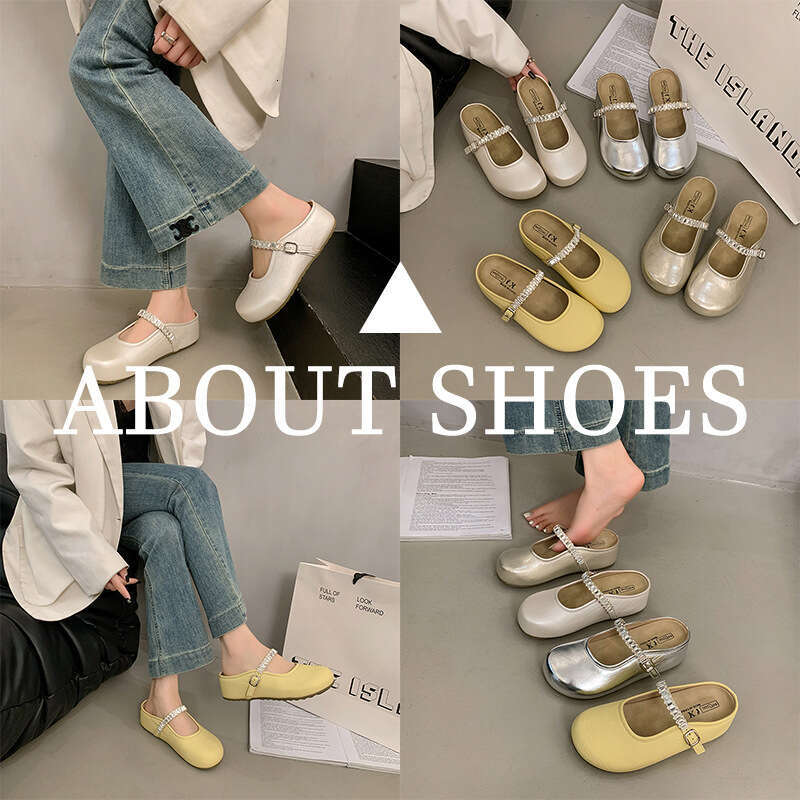 2025 Summer New Women's Hidden Heel Soft Sole designer shoes Mules with Rhinestones, Open Backless, Closed Toe, Half Slippers
