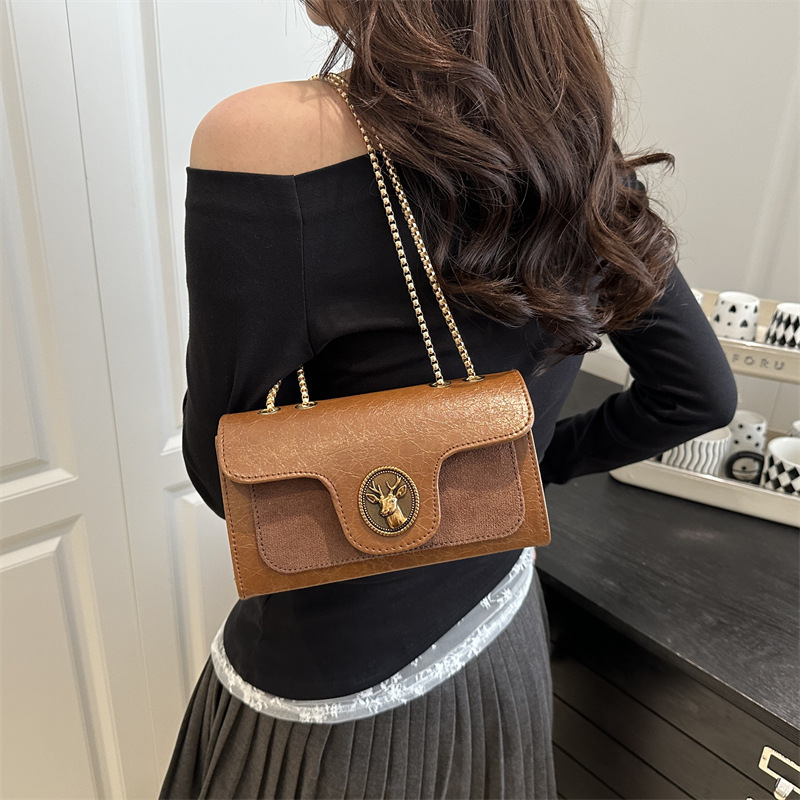 Women's Retro Flip Handbag Free Shipping Designer Luxury Splicing Chain Small Square Bag New Fashion Single Shoulder Crossbody Bag Casual Makeup Bag