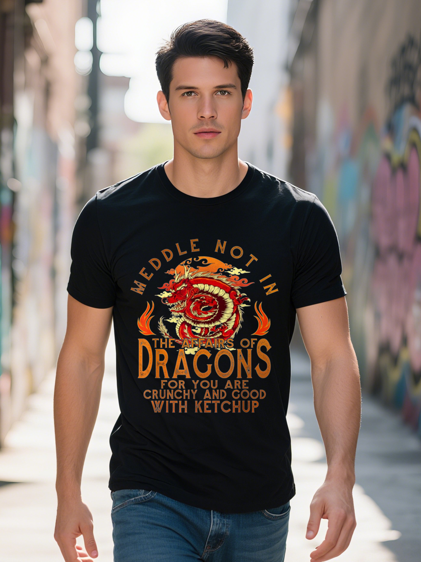 Meddle Not In The Affairs Of Dragons Funny Dragon T Shirt funny graphic tee for men women Cotton Breathable Fabric 21936