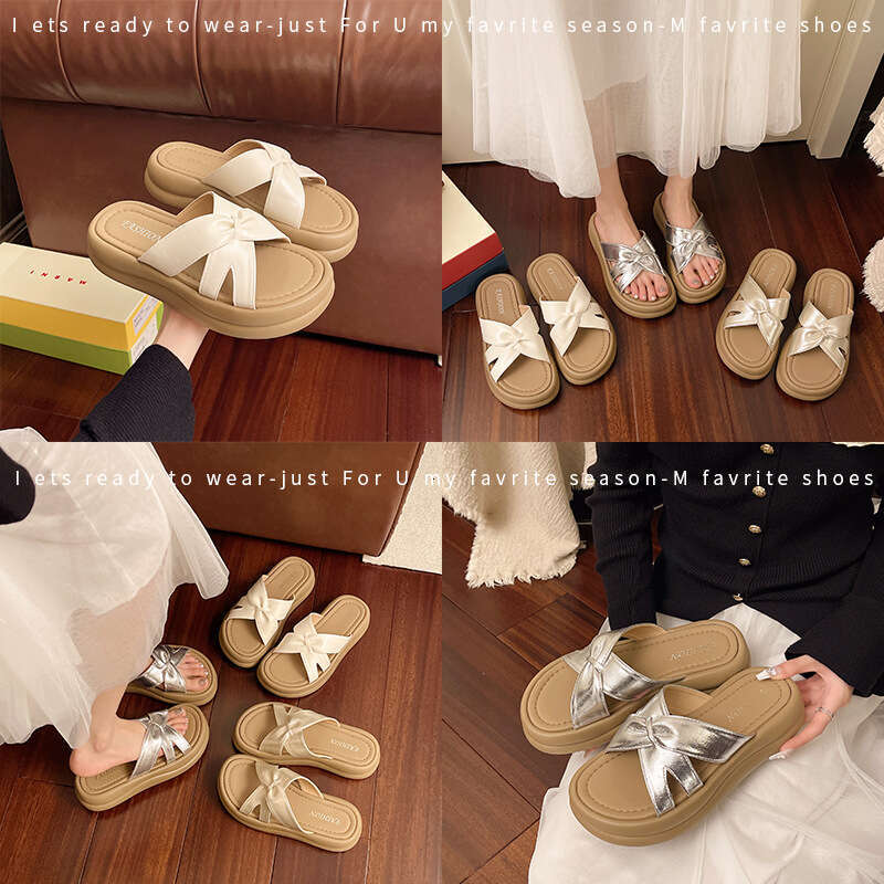 French Style Thick-Soled Sandals Women, Summer 2025 New Cross-Strap Flat High-End Feel, Suitable for designer shoes Skirts, One-Strap Slippers