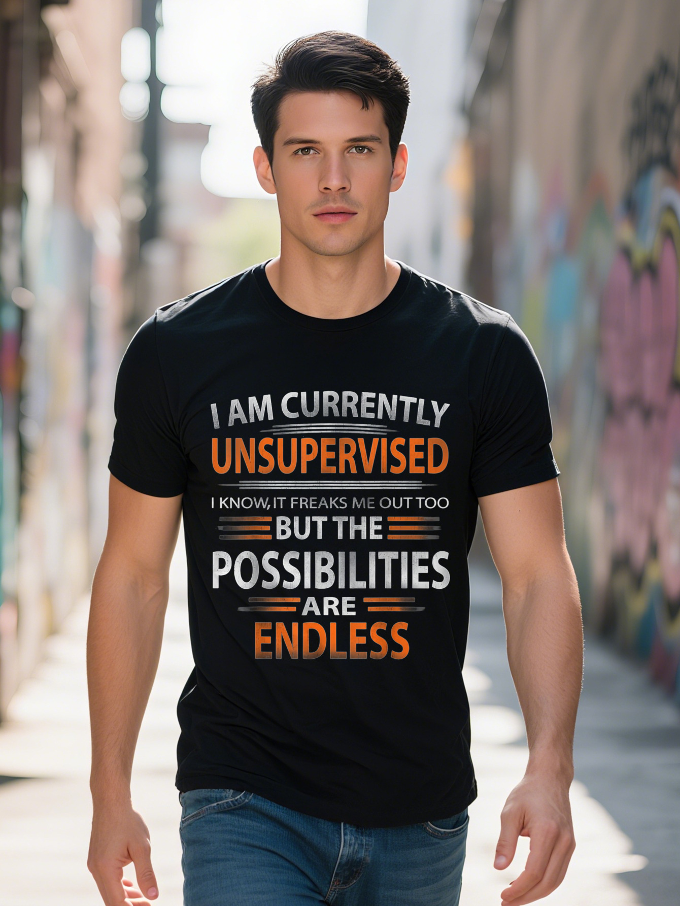 Men s I Am Currently Unsupervised Sarcastic T Shirt Cotton Short Sleeve Crew Neck, washable, casual, black 9b433 49209