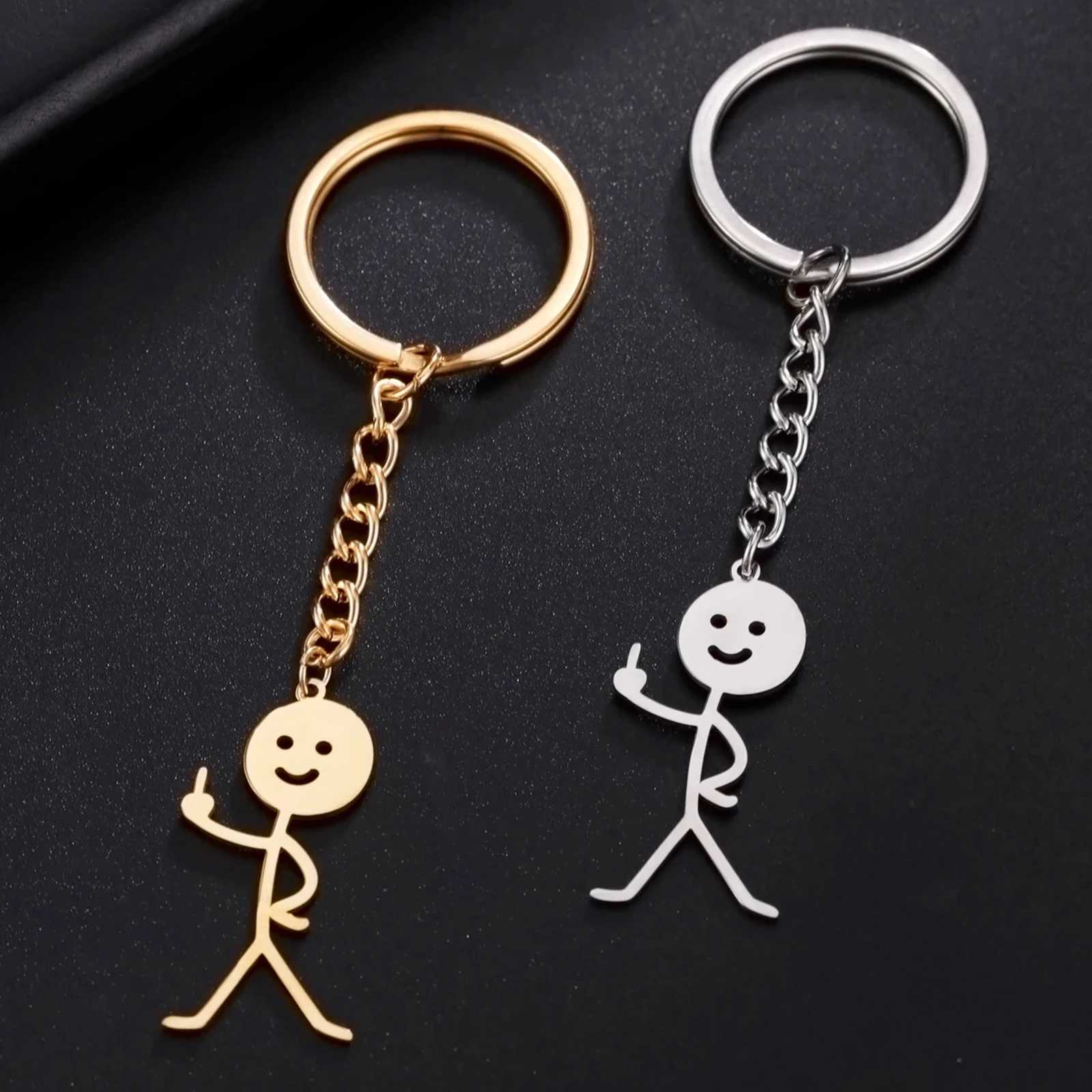 Teamer Funny Middle Finger Stickman Keychain 2025 Cute Trend School Bag Car Key Pendant Couple New Trinket Gift Keyring G250802