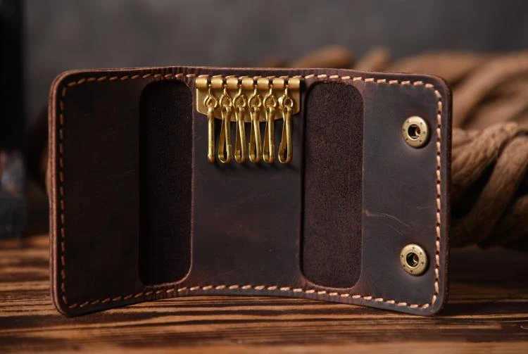 FANCODI Handmade Vintage Genuine Leather Key Holder Men Keychain Cover Leather Key Wallet Men Key Case Bag Women Key Organizer G250802