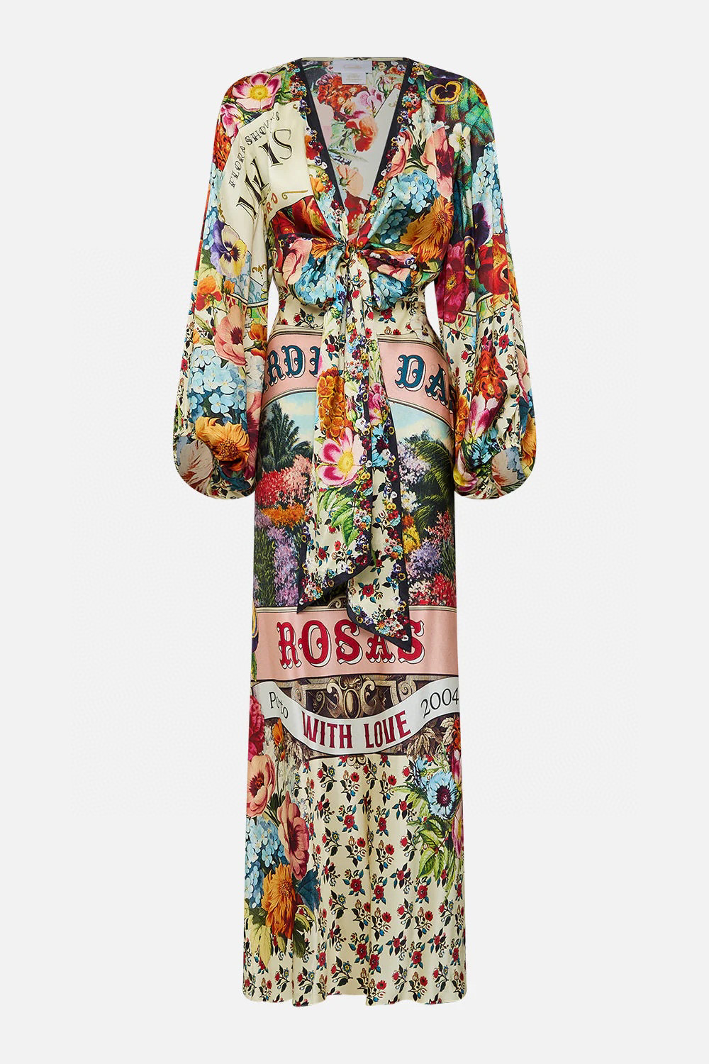 Australian designer Camilla dress 100% Silk printed V-neck long sleeved dress