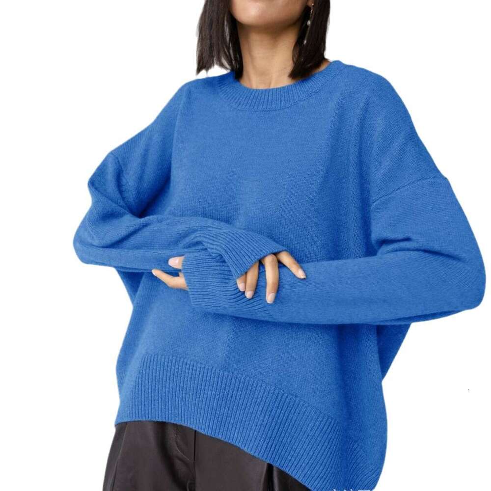 Autumn And Winter Russian Women's Knitted Round Neck Solid Color Loose Sweater B5 b7