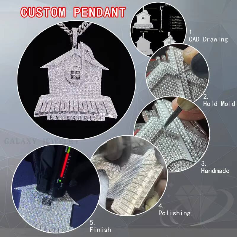 Custom Moissanite Pendant Letter Initial Necklace Chain 925 Silver Hip Hop Vvs Baguette Iced Out Moissanite Name Pendant Men