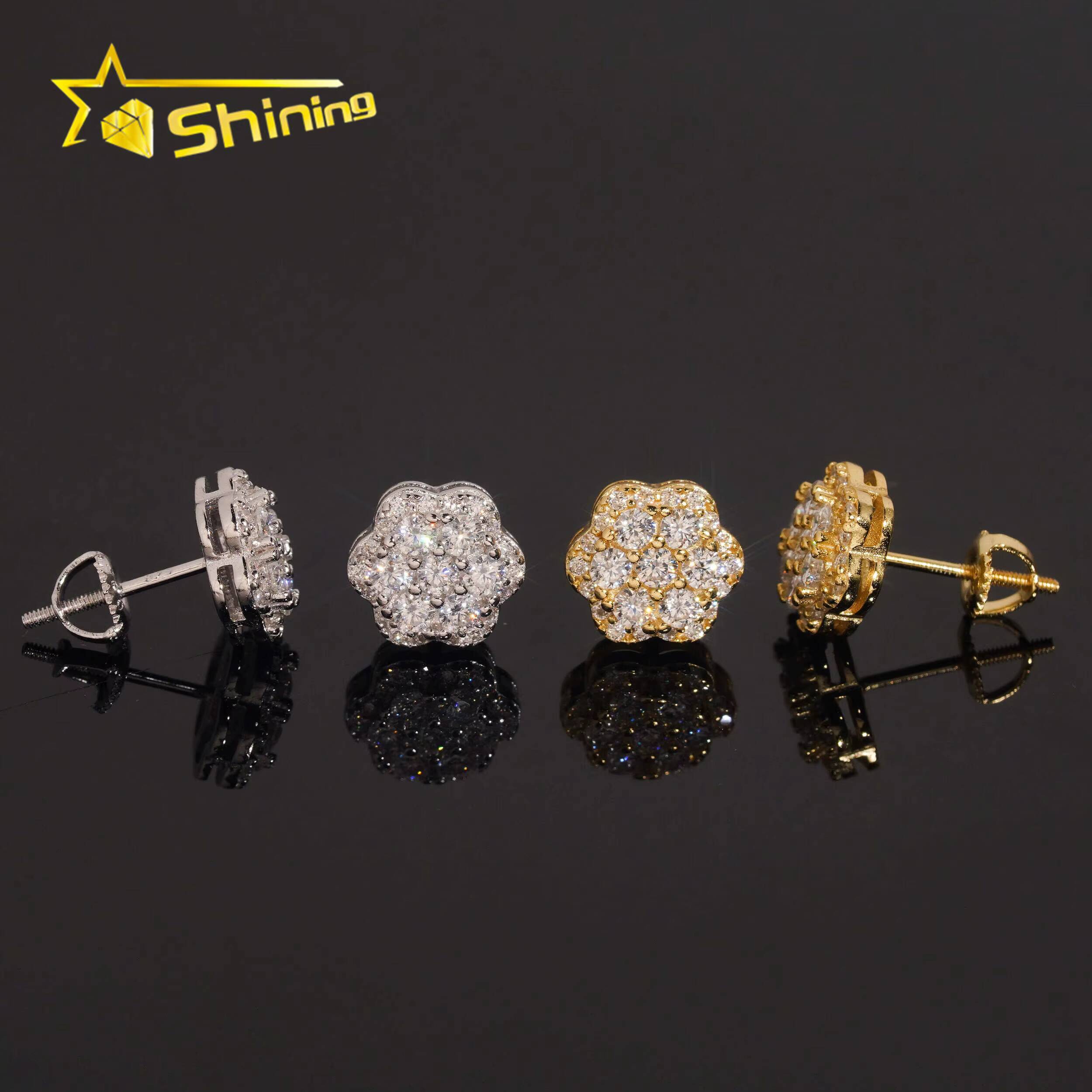 USA Warehouse Local Shipping 925 Sterling Silver Gold Plated Pass Diamond Test Moissanite Flower Cluster Screw Back Stud Earring