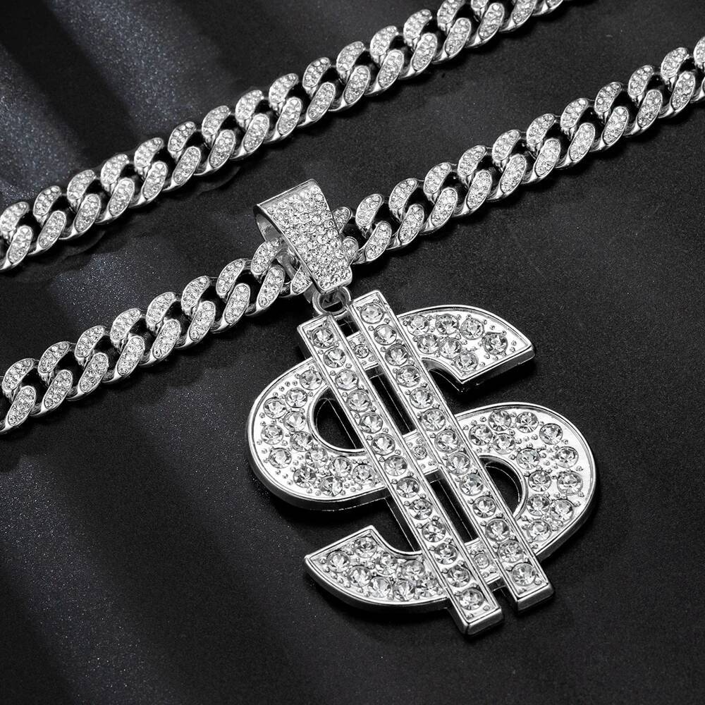 Fashion Hip Hop Pendant Necklace with 13mm Cuban Chain US Dollar Money Sign Necklaces Rap Rock Punk Jewelry For Man Gift Jewelry for Women