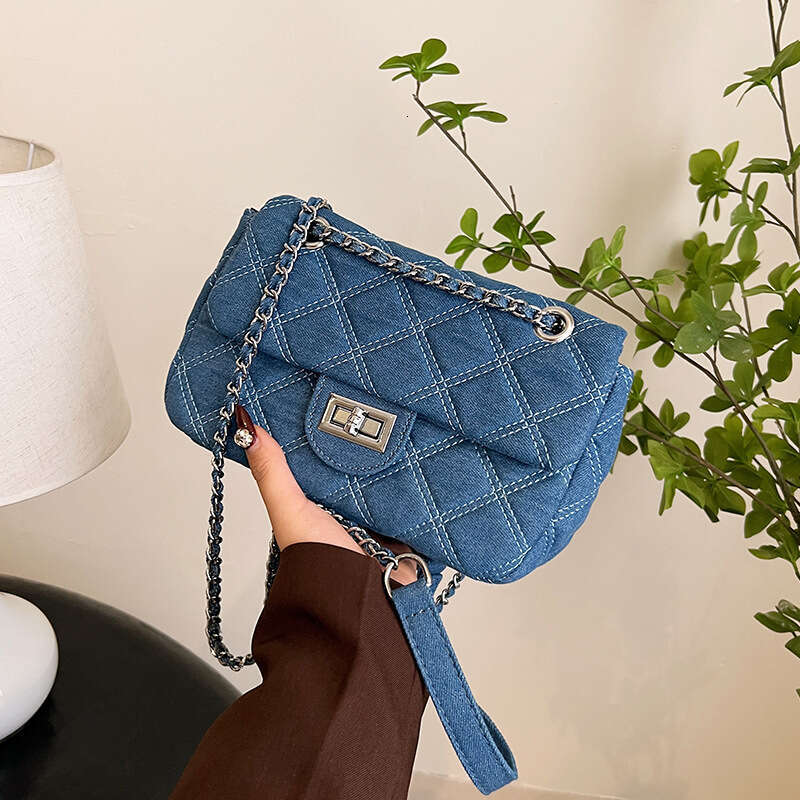 2025 Korean Style New Women's Fashionable Simple designer Denim Shoulder Classic Embroidered bags Quilted Chain Crossbody Bag