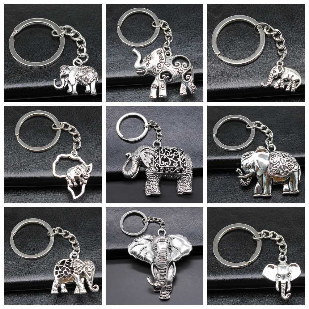 New Fashion Men Car Keychain Key Ring DIY Metal Holder Chain Vintage Elephant Ancient Bronze Silver Color Pendant Gift G250802