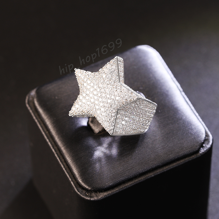Fashion Hiphop Star Shape S925 Plated Gold ICED OUT Ring with High Quality Moissanite