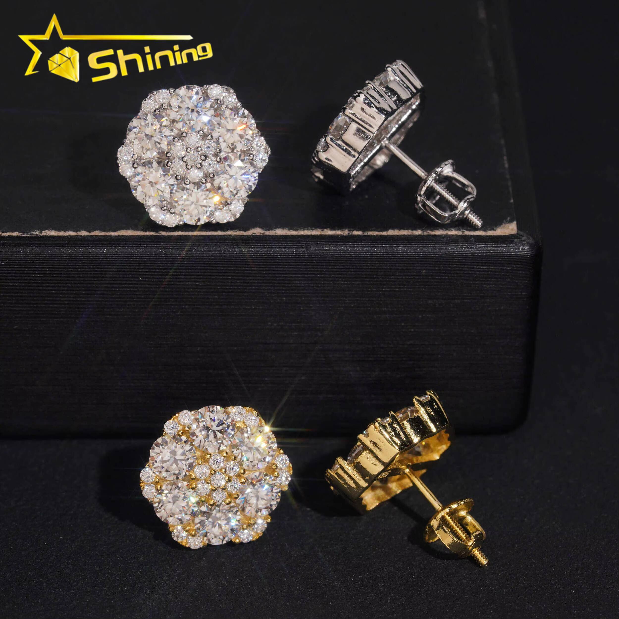Hip Hop 925 Sterling Silver Men Women Cluster Earrings Iced Out Flower Moissanite Stud Earrings USA Warehouse Fast Delivery