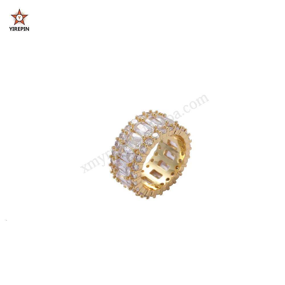 Hip Hop Jewelry Cubic Zirconia Rings Brass Prong Setting CZ Cuban Chain Ring Cubic Zircon Iced Out Ring Mens