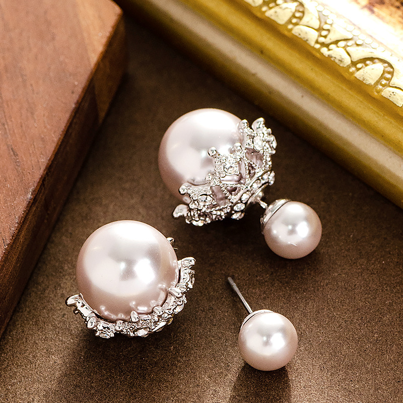 French Exquisite Socialite Double-Sided Pearl for Women High-End Light Elegant Style Sier Needle Earrings