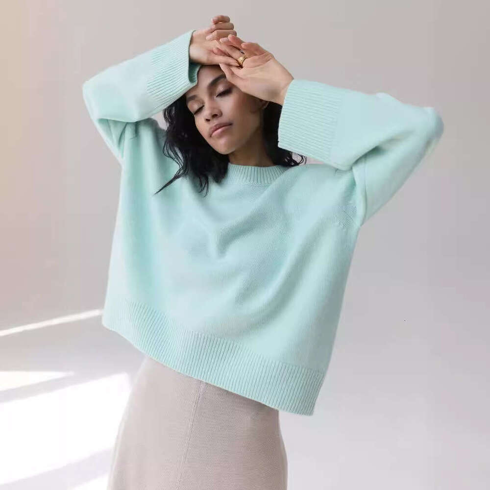 Autumn And Winter Russian Women's Knitted Round Neck Solid Color Loose Sweater B5 b7